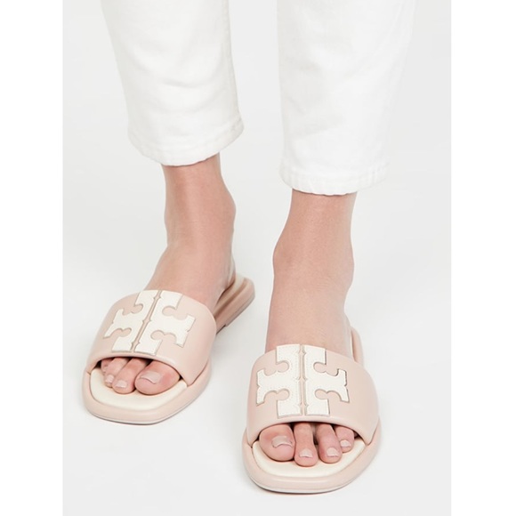 Tory Burch Double-T Padded Leather Slides 8.5 💗🤍 - Picture 4 of 12